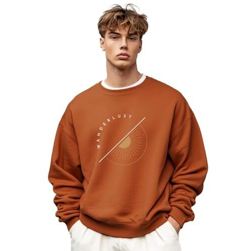 Nobero Men's Polycotton Crew Neck Regular Fit Sweatshirt (1M-Twrs-C0483-Mo_Mocha Bisque (2Xl)