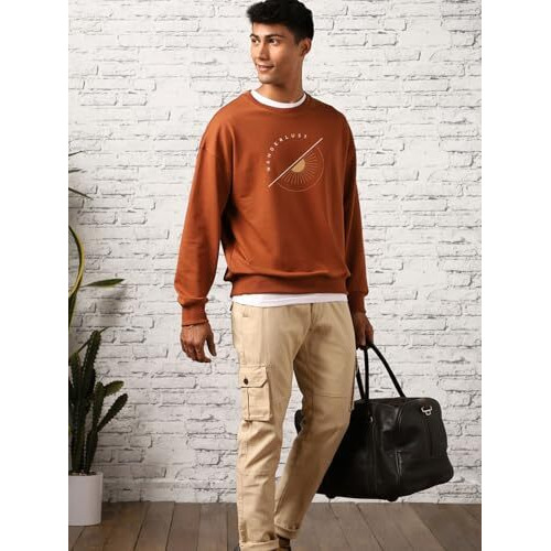 Nobero Men's Polycotton Crew Neck Regular Fit Sweatshirt (1M-Twrs-C0483-Mo_Mocha Bisque (2Xl)