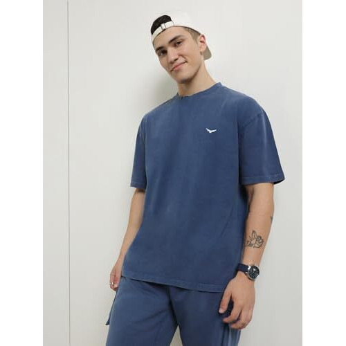 Nobero Oversized Cargo Shorts Co-Ord Navy Oversized T-Shirt & Shorts Co Ord Set(1M-Lwcs-R0100-Nb5_Navy Blue_Xl)
