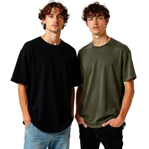 Nobero Men's Cotton Solid Oversized Fit T-Shirt (1M-Twrt-R0002_Black/Olive