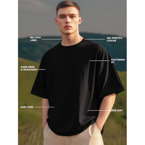 Nobero Men's Cotton Solid Oversized Fit T-Shirt (1M-Twrt-R0002_Black/Olive