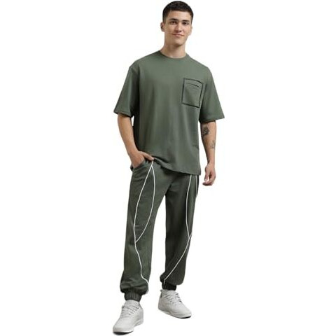 Nobero Men's Solid Relaxed Co-Ord Sets (1M-Lwcs-R0173_Olive Green