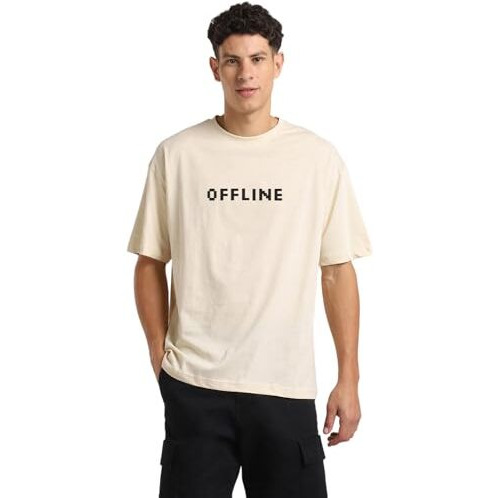 Nobero Cotton Men's Solid Oversized Fit T-Shirt (1M-Twrt-C0737_Sand, Medium