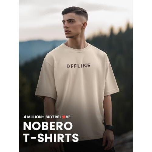 Nobero Cotton Men's Solid Oversized Fit T-Shirt (1M-Twrt-C0737_Sand, Medium