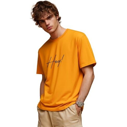 Nobero Men's Typography Regular Fit T-Shirt (1M-Twts-C0759_Apricot Crush