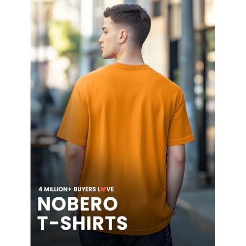 Nobero Men's Typography Regular Fit T-Shirt (1M-Twts-C0759_Apricot Crush