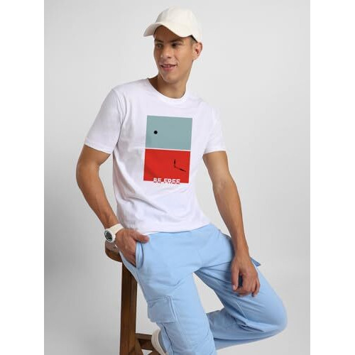 Nobero Cotton Men's Letter Print Regular Fit T-Shirt (1M-Twts-C0766-148X5_White/Wine Red/Marine, Xl