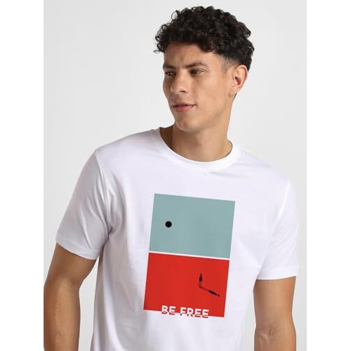 Nobero Cotton Men's Letter Print Regular Fit T-Shirt (1M-Twts-C0766-148X5_White/Wine Red/Marine, Xl