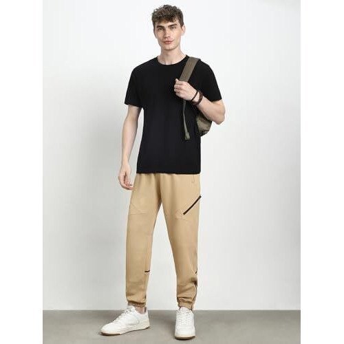 Nobero Men's Straight Mid Rise Sweatpants (1M-Bwjg-R0137_Oatmeal, Large