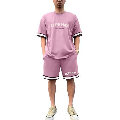 Nobero Men Oversized Printed Coord Set(1M-Lwcs-R0180-Mu4_Mauve_L)