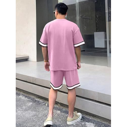 Nobero Men Oversized Printed Coord Set(1M-Lwcs-R0180-Mu4_Mauve_L)