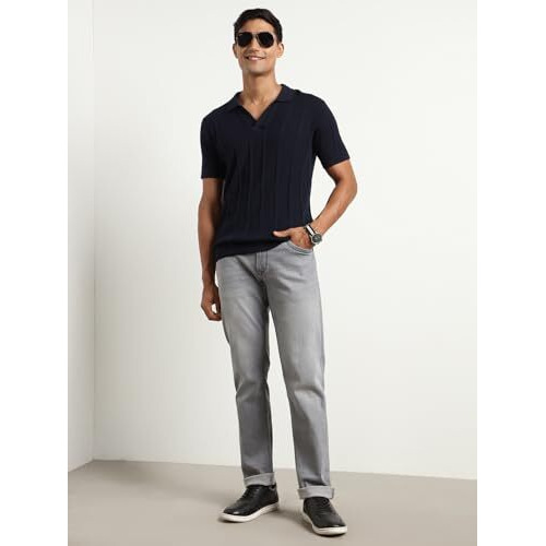Nobero Men's Cotton Self Design Regular Fit Polo Shirt (1M-Twpo-R0013_Navy Blue, Medium