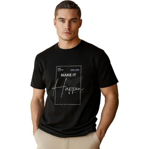 Nobero Men's Graphic Print Regular Fit T-Shirt (1M-Twts-C0722_Black