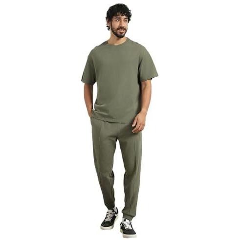 Nobero Moses Olive Oversized T-Shirt & Joggers Co Ord Set(1M-Lwcs-R0079-Og4_Olive Green_L)