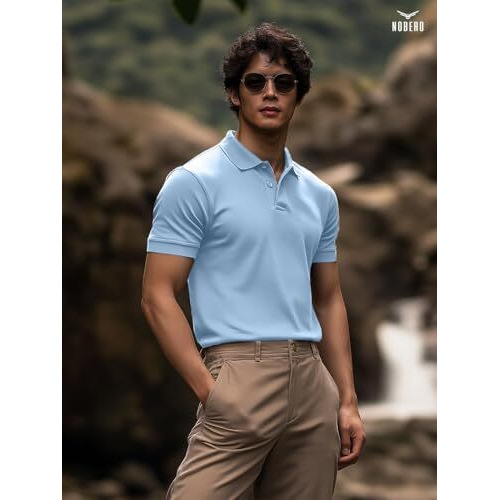Nobero Men's Solid Regular Fit Polo Shirt (1M-Twpo-R0002-Bl_Powder Blue