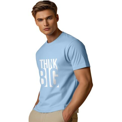 Nobero Men's Graphic Print Regular Fit T-Shirt (1M-Twts-C0561-Ns_Powder Blue