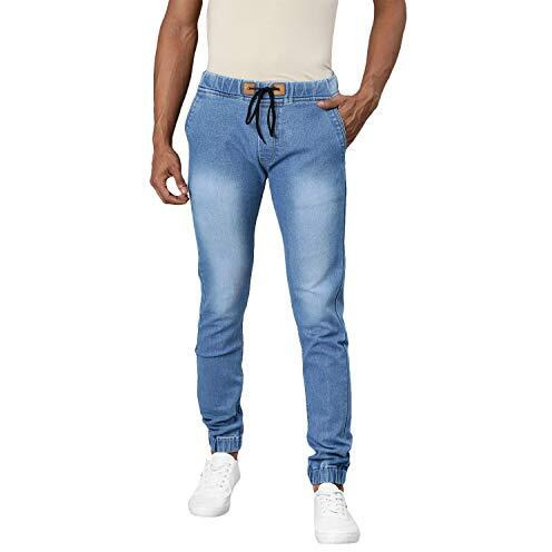 Urbano Fashion Men's Light Blue Slim Fit Washed Jogger Jeans Stretchable (Hpsjoggerkhathr-Lblue-36)