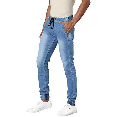 Urbano Fashion Men's Light Blue Slim Fit Washed Jogger Jeans Stretchable (Hpsjoggerkhathr-Lblue-36)