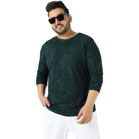 Urbano Plus Men's Dark Green Printed Full Sleeve Regular Fit Cotton T-Shirt (Plusaopleaffullp-Drgreen-5Xl)