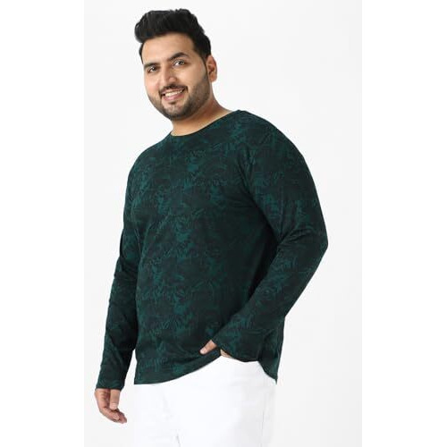 Urbano Plus Men's Dark Green Printed Full Sleeve Regular Fit Cotton T-Shirt (Plusaopleaffullp-Drgreen-5Xl)