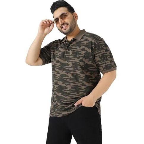 Urbano Plus Men's Green Military Camouflage Printed Regular Fit Cotton Polo T-Shirt (Pluspolop-Camo-Grndgrn-5Xl)