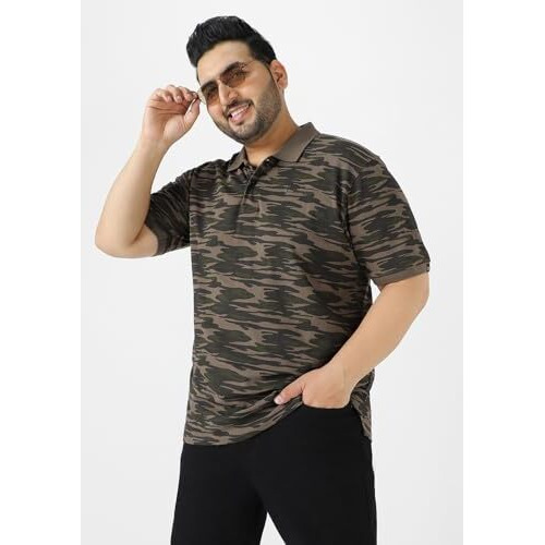Urbano Plus Men's Green Military Camouflage Printed Regular Fit Cotton Polo T-Shirt (Pluspolop-Camo-Grndgrn-5Xl)