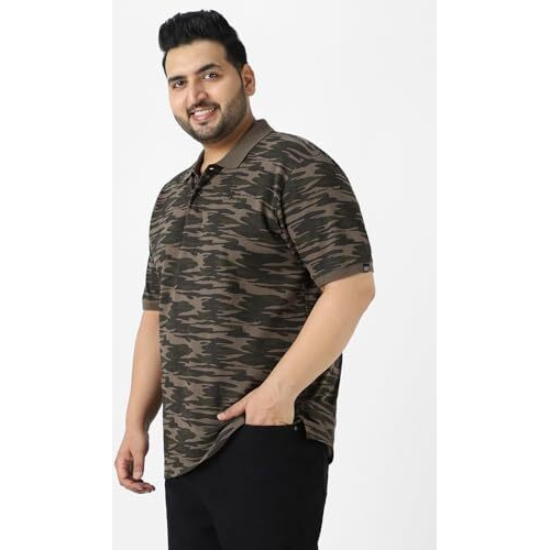 Urbano Plus Men's Green Military Camouflage Printed Regular Fit Cotton Polo T-Shirt (Pluspolop-Camo-Grndgrn-5Xl)