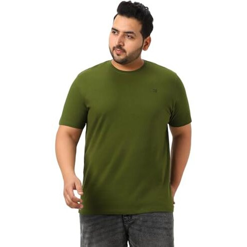 Urbano Plus Men's Olive Green Solid Regular Fit Round Neck Cotton T-Shirt (Plusroundteep-Olivegrn-5Xl)