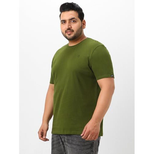Urbano Plus Men's Olive Green Solid Regular Fit Round Neck Cotton T-Shirt (Plusroundteep-Olivegrn-5Xl)