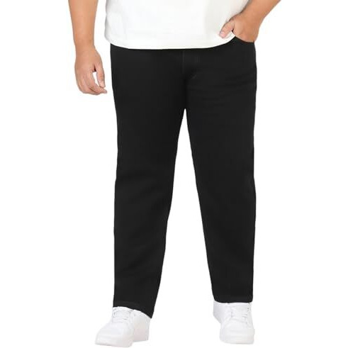 Urbano Plus Men's Black Cotton Regular Fit Casual Chinos Trousers Stretch (Pluschinop-Black-44)