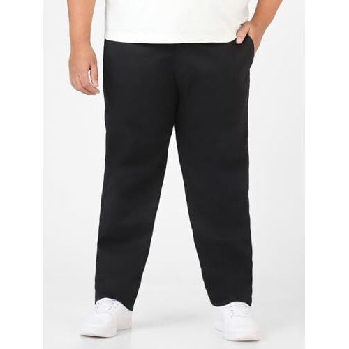 Urbano Plus Men's Black Cotton Regular Fit Casual Chinos Trousers Stretch (Pluschinop-Black-44)