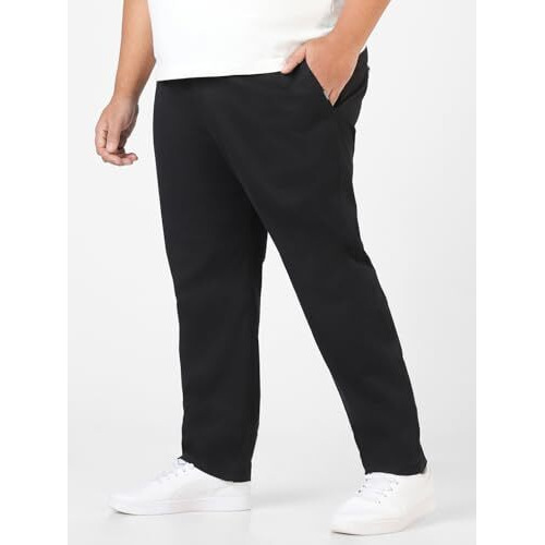 Urbano Plus Men's Black Cotton Regular Fit Casual Chinos Trousers Stretch (Pluschinop-Black-44)