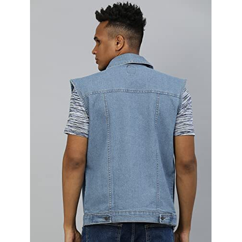 Urbano Fashion Men's Light Blue Regular Fit Washed Sleeveless Denim Jacket (Jakt-Denimslvless-Lblue-M)