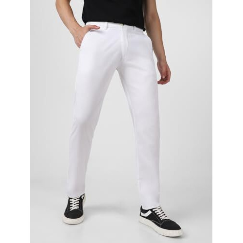 Urbano Fashion Men's White Cotton Light Weight Non-Stretch Slim Fit Casual Trousers (Epnchino-29-White-32)