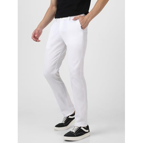 Urbano Fashion Men's White Cotton Light Weight Non-Stretch Slim Fit Casual Trousers (Epnchino-29-White-32)