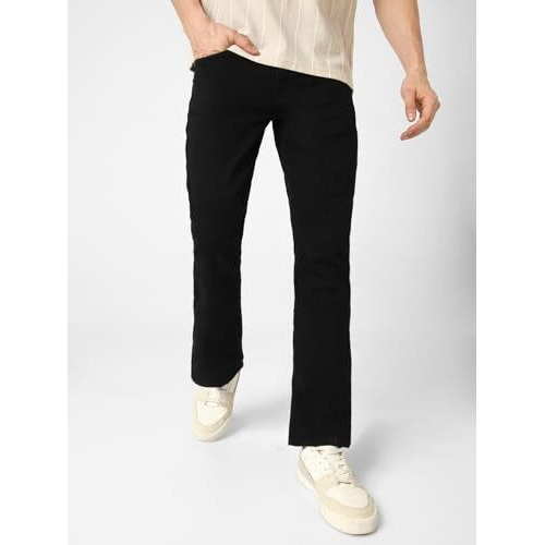 Urbano Fashion Men's Black Washed Bootcut Jeans Stretchable (Bootep-Black-32)