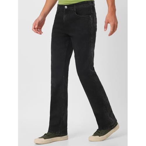 Urbano Fashion Men's Black Washed Bootcut Jeans Stretchable (Bootjeantowl-Black-28)