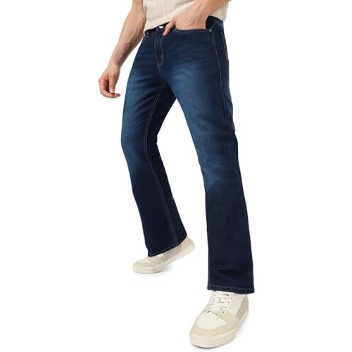 Urbano Fashion Men's Dark Blue Washed Bootcut Jeans Stretchable (Bootjeanwhsk-Dblue-30)