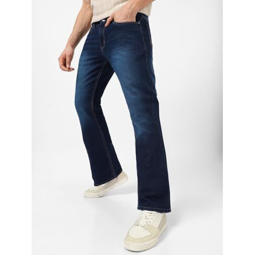 Urbano Fashion Men's Dark Blue Washed Bootcut Jeans Stretchable (Bootjeanwhsk-Dblue-30)