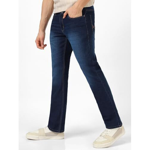 Urbano Fashion Men's Dark Blue Washed Bootcut Jeans Stretchable (Bootjeanwhsk-Dblue-30)