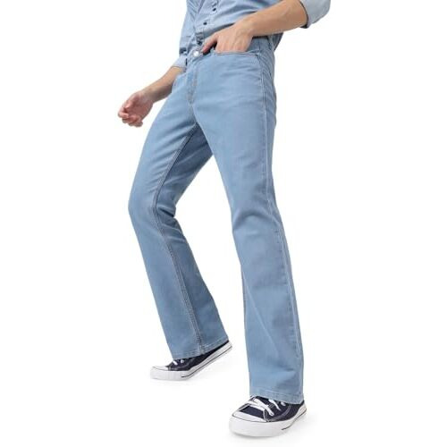 Urbano Fashion Men's Ice Blue Washed Bootcut Jeans Stretchable (Bootep-Iceblue-32)