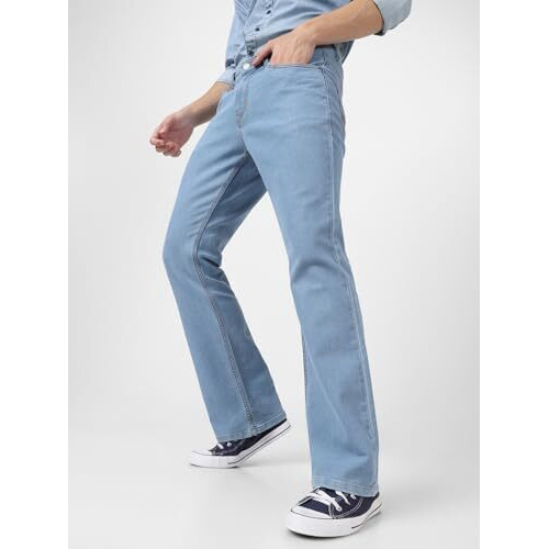 Urbano Fashion Men's Ice Blue Washed Bootcut Jeans Stretchable (Bootep-Iceblue-32)