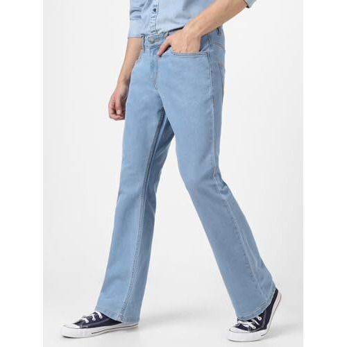 Urbano Fashion Men's Ice Blue Washed Bootcut Jeans Stretchable (Bootep-Iceblue-32)