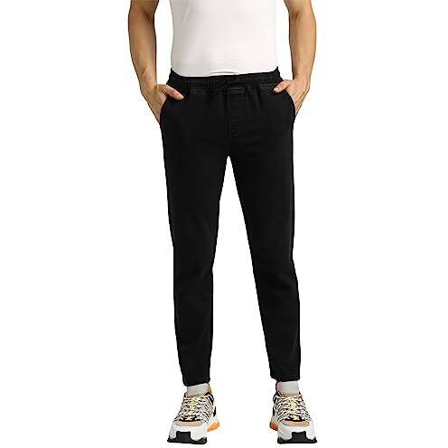 Urbano Fashion Men's Black Regular Fit Washed Jogger Jeans Stretchable (Cfjogpull-004-Black-38)