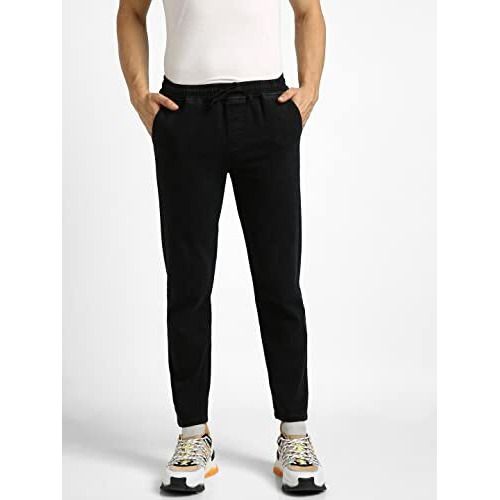 Urbano Fashion Men's Black Regular Fit Washed Jogger Jeans Stretchable (Cfjogpull-004-Black-38)