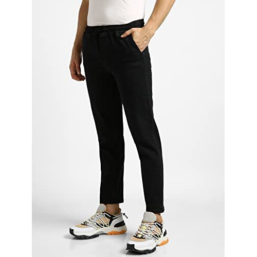 Urbano Fashion Men's Black Regular Fit Washed Jogger Jeans Stretchable (Cfjogpull-004-Black-38)