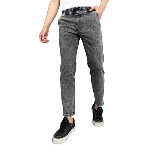 Urbano Fashion Men's Grey Regular Fit Washed Jogger Jeans Stretchable (Cfjogpulltowl-006-Mgrey-32)