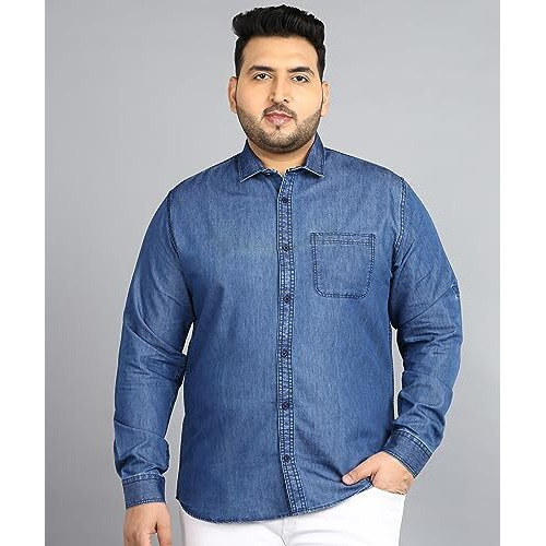 Urbano Plus Men's Light Blue Denim Full Sleeve Regular Fit Washed Casual Shirt (Plusshirtnvdnp-15-Lblue-50)