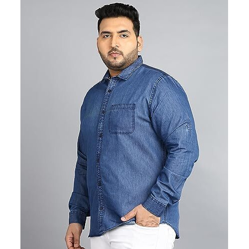 Urbano Plus Men's Light Blue Denim Full Sleeve Regular Fit Washed Casual Shirt (Plusshirtnvdnp-15-Lblue-50)