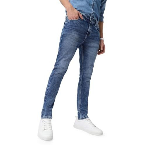 Urbano Fashion Men's Blue Skinny Fit Washed Jeans Stretchable (Panjean22-141-Mblue-40)